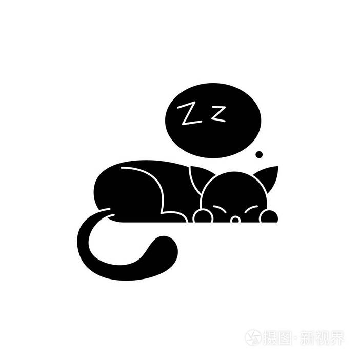 睡觉的猫黑色图标在孤立的背景上的矢量符号睡觉的猫概念标志例证