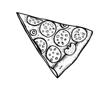 披萨手画矢量插图。 披萨片在角落里。 设计模板。