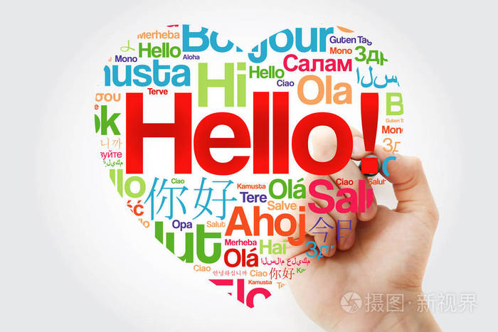 你好,心语云与标记不同语言的世界背景概念