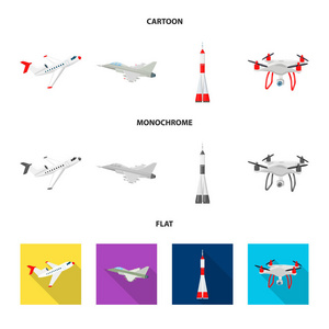 平面和传输符号的孤立对象。股票平面和天空矢量图标的采集