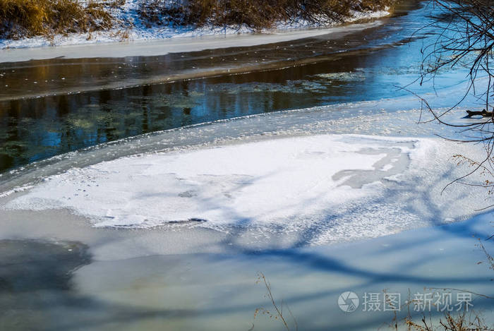 特写春天融化的河流景象