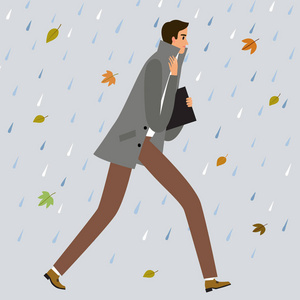 男人在雨下散步,感冒. 卡通插图流感为您的设计.照片