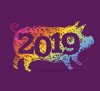 新年快乐2019年猪手画人物