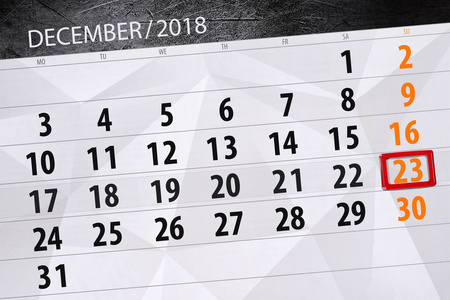 2018年12月日历计划, 截止日, 星期日, 23