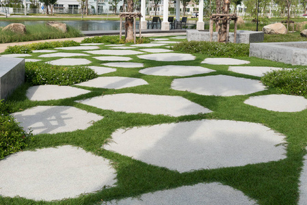 公园内装饰的铺装走道背景的纹理或图案.照片