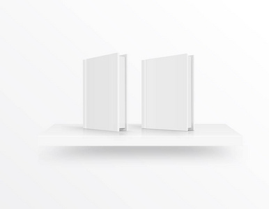 书架上的空白书盖在浅色背景上。 矢量插图