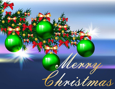 彩色圣诞快乐横幅装饰圣诞树树枝矢量插图