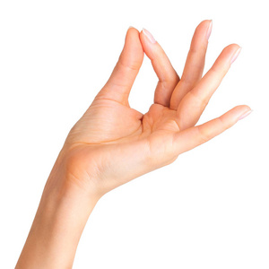 妇女手拿着东西用两个手指照片