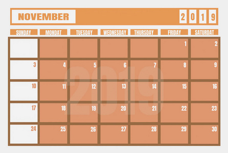 日历2019年11月年度和计划任务和事情的规划师。 粉红和粉彩的当代简单概念