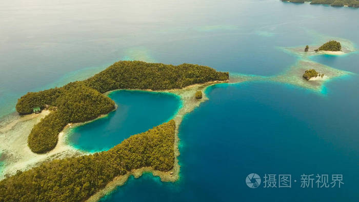 鸟瞰图热带环礁湖, 大海, 沙滩.比卡斯大格兰德岛,sohoton 湾.菲律宾
