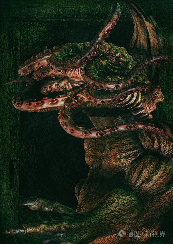 神话中的章鱼怪物神cthulhu的肖像