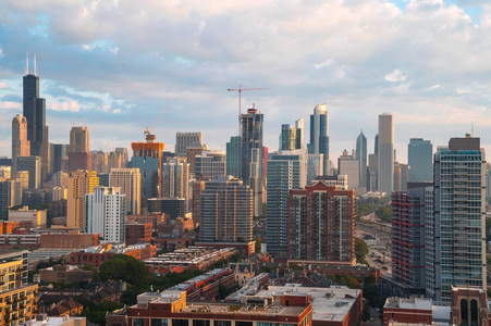 芝加哥市中心城市景观摩天大楼天际线