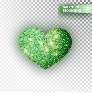 心绿色闪光隔离在透明的背景。绿色闪耀着心灵。情人节符号。爱的概念设计。向量例证 10 eps