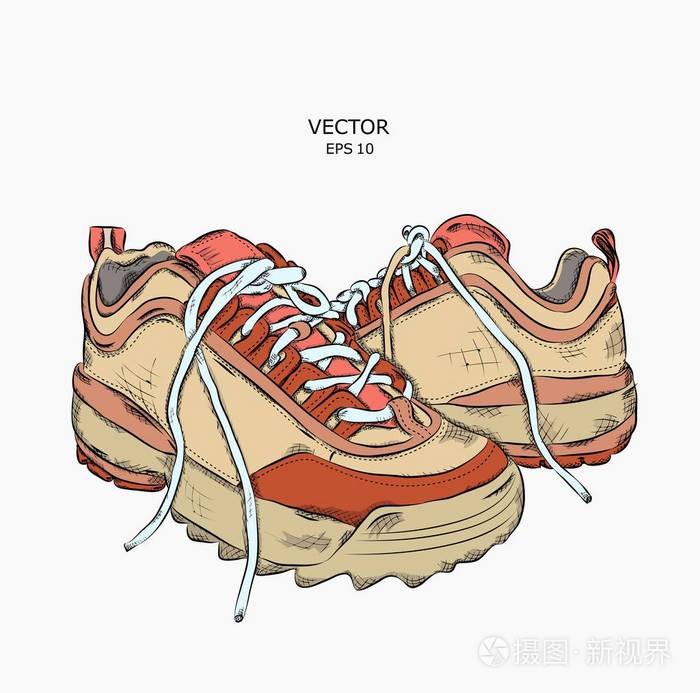插画 白色背景上的手绘运动鞋. 运行概念. 矢量插图.eps
