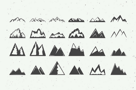 一套复古摇滚山的轮廓和设计元素. 可用于标志徽章标签或海报.