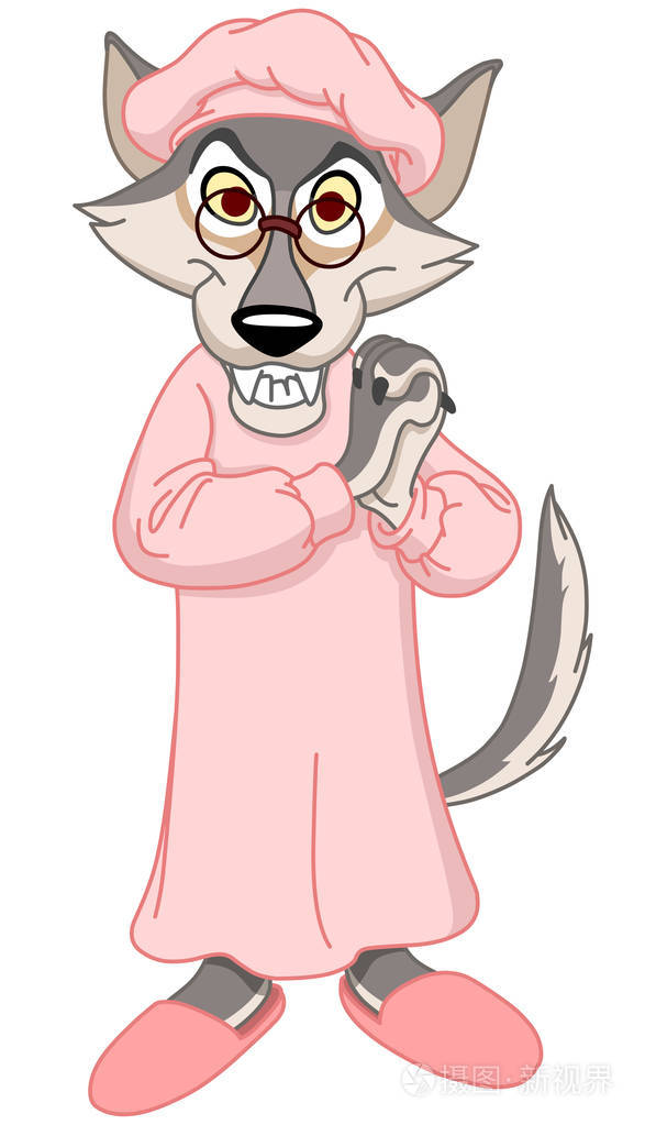 穿着奶奶服装的小红帽狼