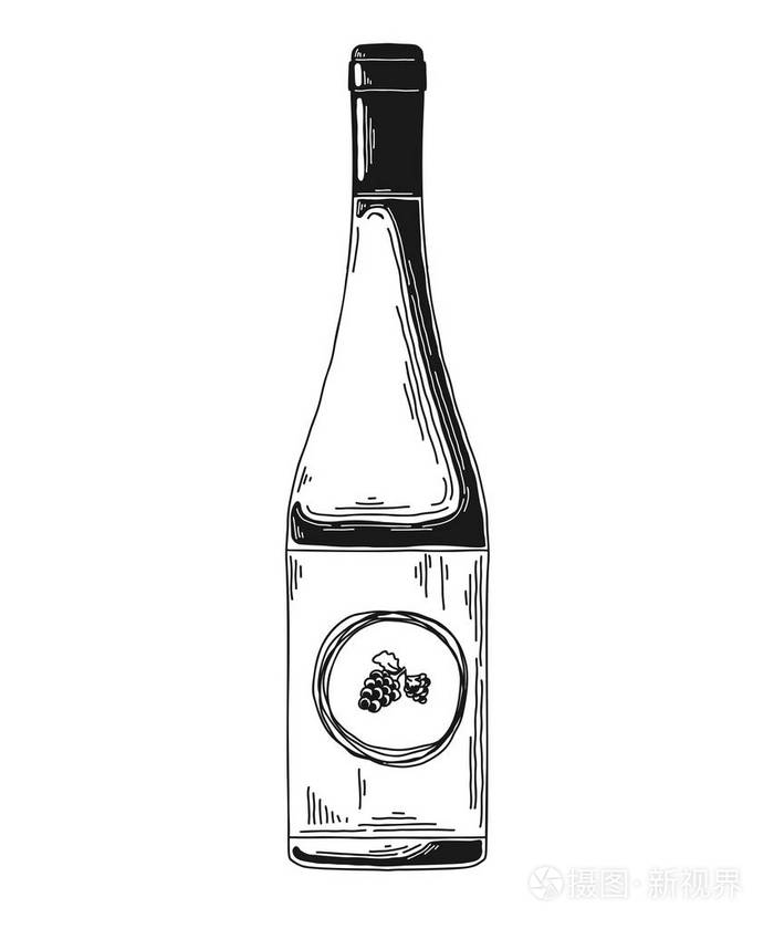 白色背景上分离的葡萄酒的素描瓶. 矢量插图