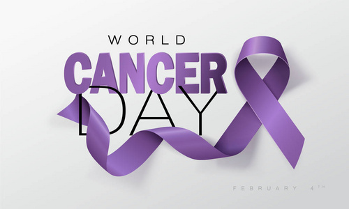 世界癌症日概念。薰衣草丝带。向量例证