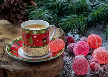圣诞节早晨，圣诞节，咖啡和糖果