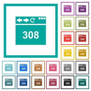 浏览器308永久重定向平面彩色图标与象限框架在白色背景