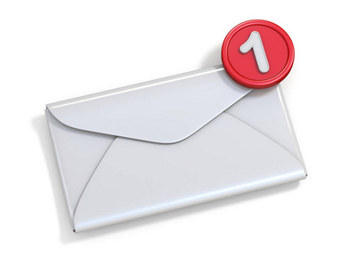 新的电子邮件消息通知在空白信封3D渲染插图隔离白色背景