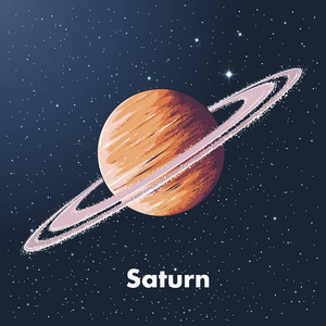 手绘的行星土星在空间背景下的彩色草图. 复古风格的详细图纸.