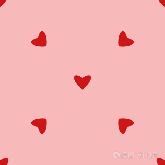 可爱的简单风格的心在粉红色的背景上. 浪漫矢量插图