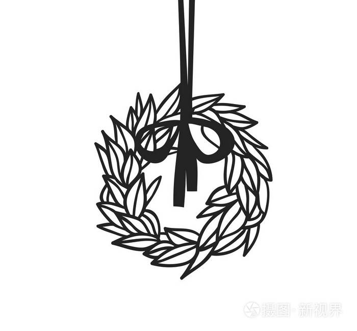 手绘白色背景上的圣诞花环创意水墨艺术作品实际矢量涂鸦绘图装饰品