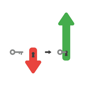 矢量插图图标概念的箭头与钥匙进入钥匙孔和上下移动。
