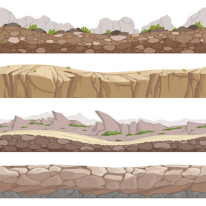 石路无缝.洛基游戏背景与各种类型的石头矢量卡通收藏照片