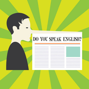 概念写作显示你会说英语问题吗商业照片展示说学习不同的语言人与长鼻子像皮诺奇报纸附上