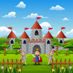 城堡前有一位王子和两位骑士