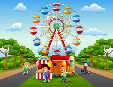 儿童卡通片在游乐园前面玩图片