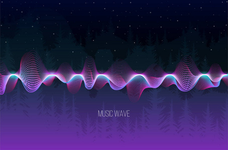 矢量声波从点为冷却音乐在森林背景。 矢量插图