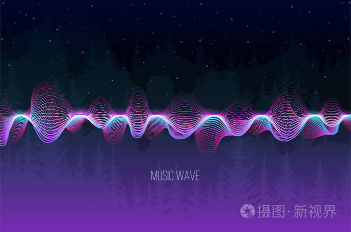 矢量声波从点为冷却音乐在森林背景. 矢量插图