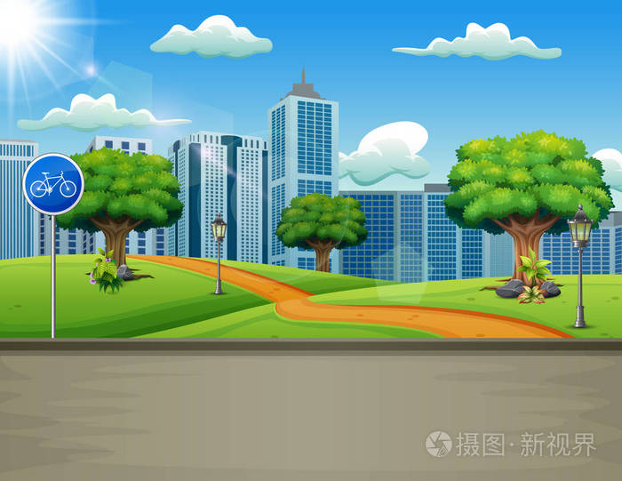 具有城市背景的自然道路景观