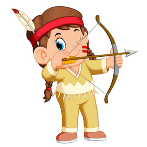 一个美国印第安人玩射箭的女孩