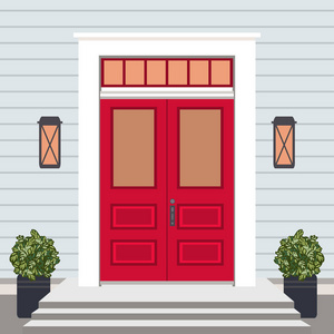 住宅门前有门阶,窗灯,花,入口,立面,建筑,外部入