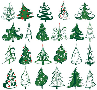 圣诞树收藏现代平面设计。