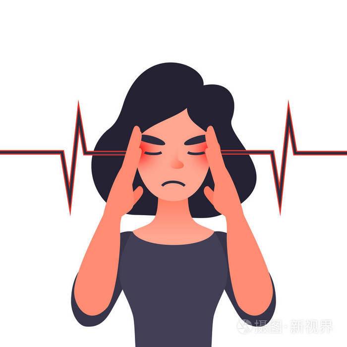 偏头痛,健康问题和疼痛头.寺庙里的剧痛