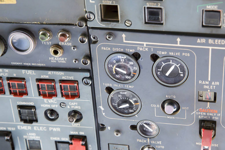 s Cockpit with Center Control Panels. Closeup high detailed view