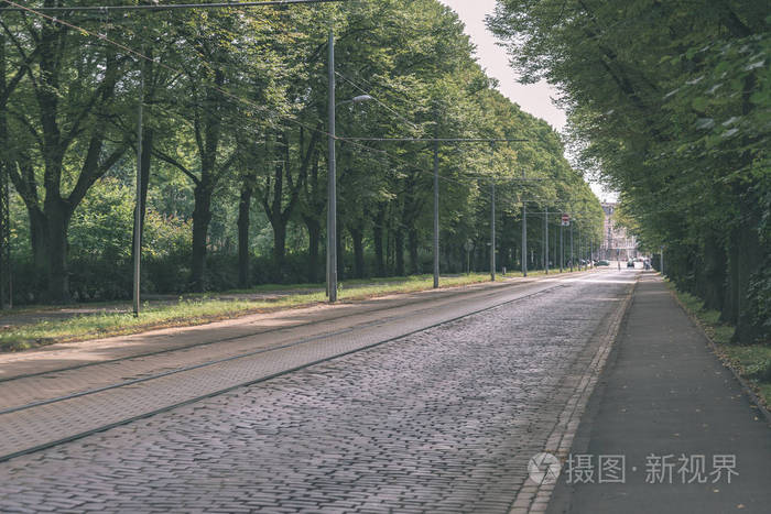 简单的乡村森林道路透视树叶和树木环绕复古外观