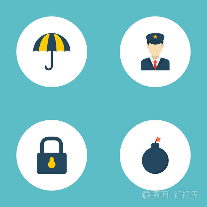 一套安全图标平面样式符号与安全, 伞, 锁和其他图标为您的网络移动应用程序徽标设计