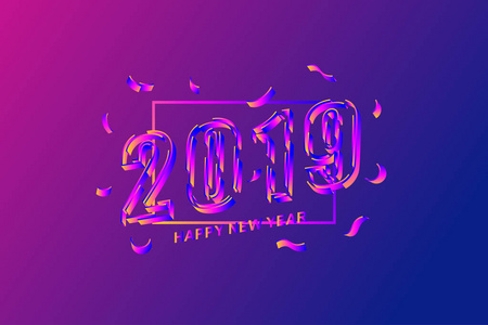 2019年新年紫色背景矢量插图