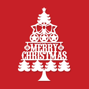 一幅老式圣诞快乐树装饰纸的矢量插图。