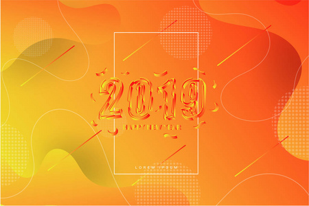 矢量插图2019年新年明亮橙色背景