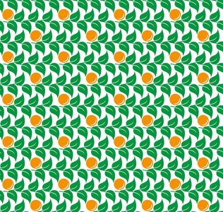 绿叶的树木与橙色橘子无缝的模式。向量和例证背景