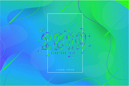 矢量插图2019年新年蓝色和绿色背景