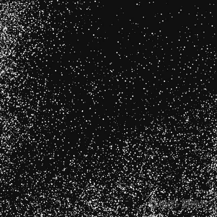 黑色背景上的白色抽象粒子飘落的雪花模仿明亮的银波克纹理数字生成的