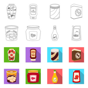 独立对象的罐头和食品标识。股票的罐头和包装矢量图标集